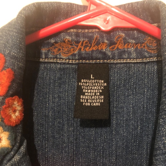 Floral Embroidered Denim Jean Jacket Bohemian Colorful Y2K Kikit Jeans sz Large - Picture 6 of 10